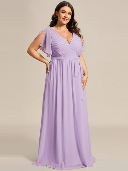 ever LEORA|V-Neck Flutter Sleeve Floor-Length A-Line Chiffon Evening Dress