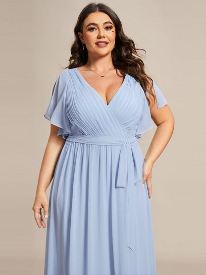 ever LEORA|V-Neck Flutter Sleeve Floor-Length A-Line Chiffon Evening Dress