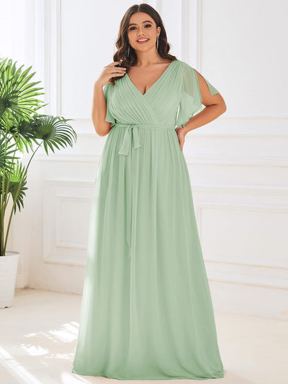 ever LEORA|V-Neck Flutter Sleeve Floor-Length A-Line Chiffon Evening Dress