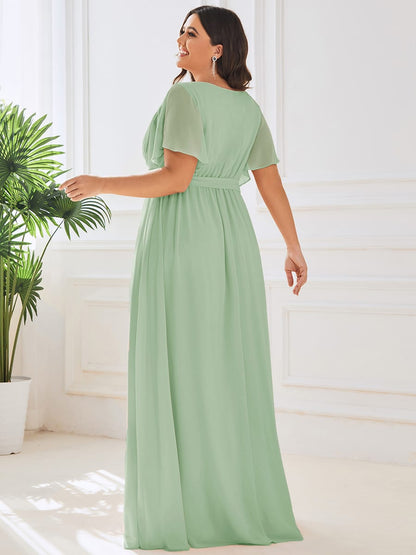 ever LEORA|V-Neck Flutter Sleeve Floor-Length A-Line Chiffon Evening Dress