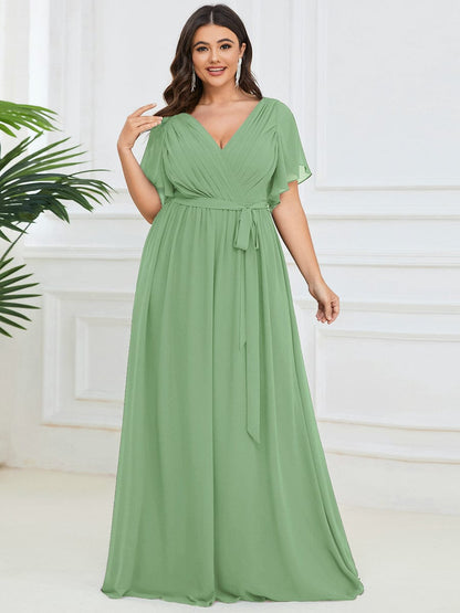 ever LEORA|V-Neck Flutter Sleeve Floor-Length A-Line Chiffon Evening Dress