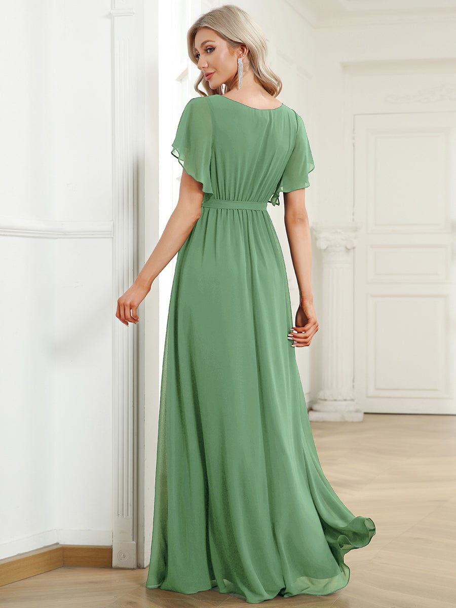ever LEORA|V-Neck Flutter Sleeve Floor-Length A-Line Chiffon Evening Dress