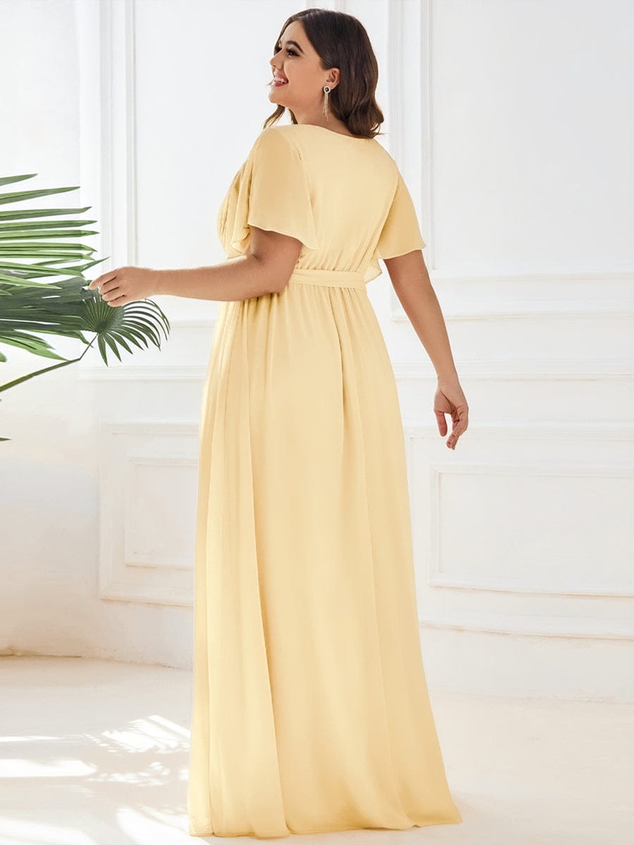 ever LEORA|V-Neck Flutter Sleeve Floor-Length A-Line Chiffon Evening Dress