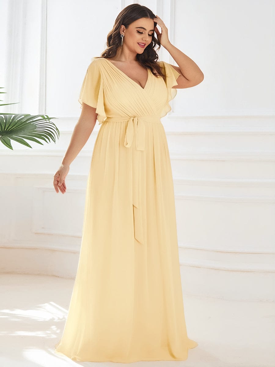 ever LEORA|V-Neck Flutter Sleeve Floor-Length A-Line Chiffon Evening Dress