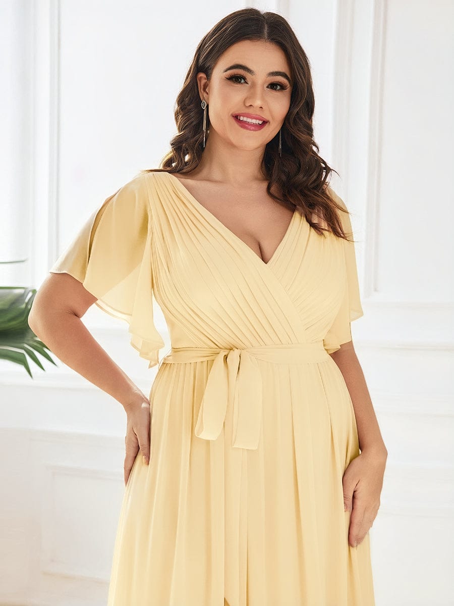 ever LEORA|V-Neck Flutter Sleeve Floor-Length A-Line Chiffon Evening Dress