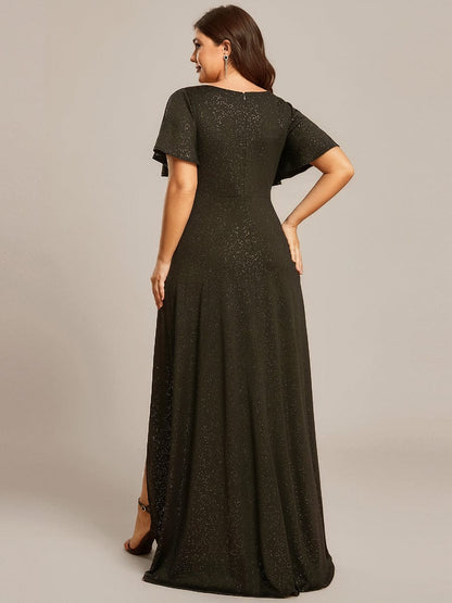 ever MELODÉ|Ruffle Sleeves V Neck High Low Evening Dress