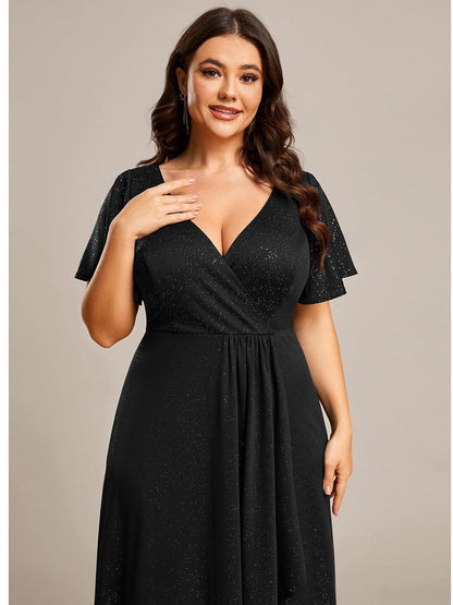 ever MELODÉ|Ruffle Sleeves V Neck High Low Evening Dress