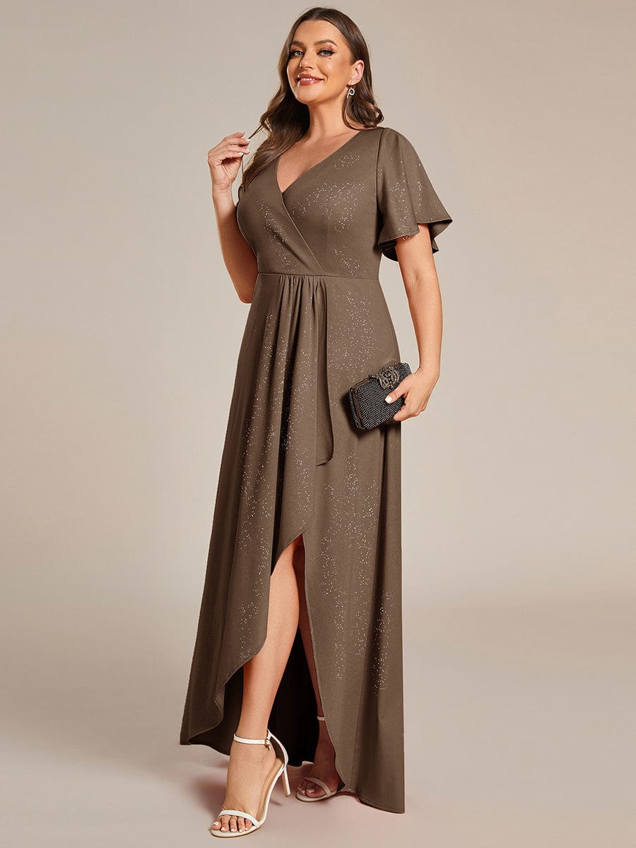 ever MELODÉ|Ruffle Sleeves V Neck High Low Evening Dress