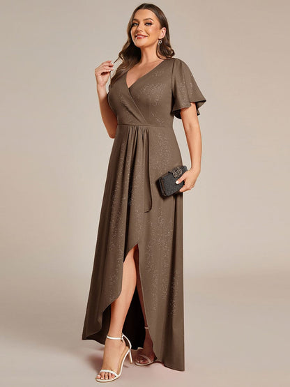 ever MELODÉ|Ruffle Sleeves V Neck High Low Evening Dress