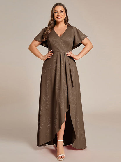 ever MELODÉ|Ruffle Sleeves V Neck High Low Evening Dress