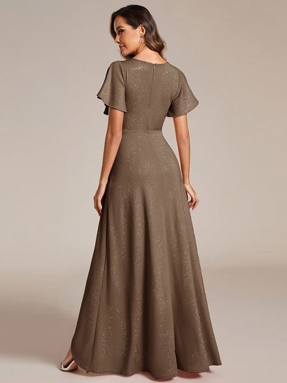 ever MELODÉ|Ruffle Sleeves V Neck High Low Evening Dress
