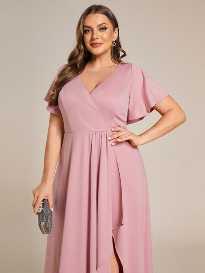 ever MELODÉ|Ruffle Sleeves V Neck High Low Evening Dress