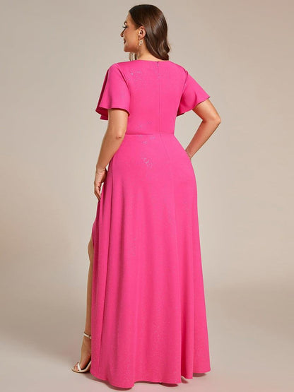 ever MELODÉ|Ruffle Sleeves V Neck High Low Evening Dress