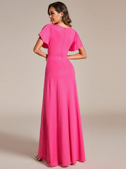 ever MELODÉ|Ruffle Sleeves V Neck High Low Evening Dress