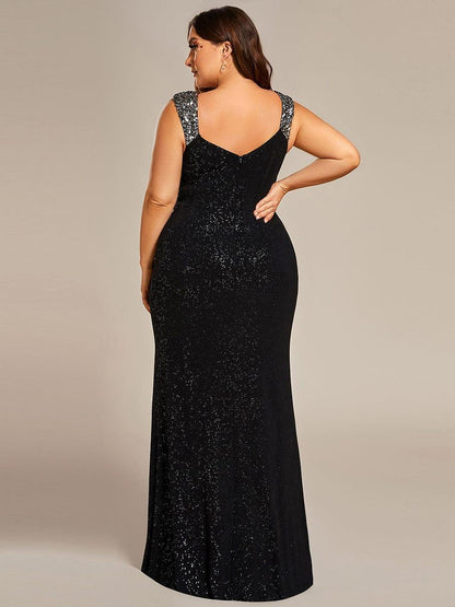 Robe de Soirée Élégante à Sequins avec Décolleté en V et Fente Haute