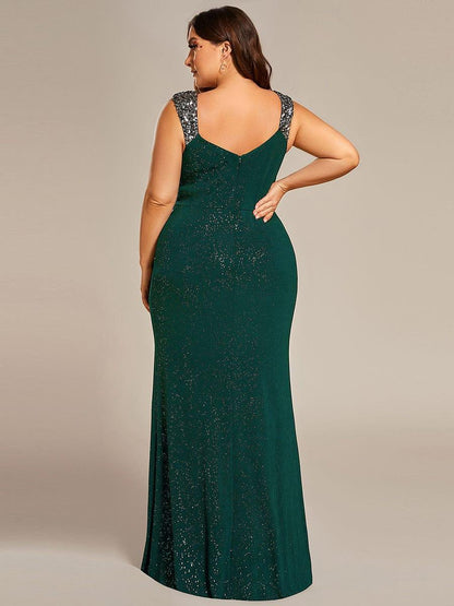 Robe de Soirée Élégante à Sequins avec Décolleté en V et Fente Haute