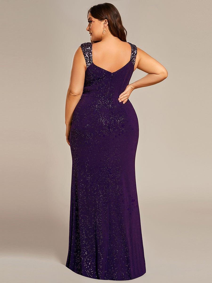 Robe de Soirée Élégante à Sequins avec Décolleté en V et Fente Haute