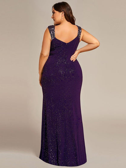 Robe de Soirée Élégante à Sequins avec Décolleté en V et Fente Haute