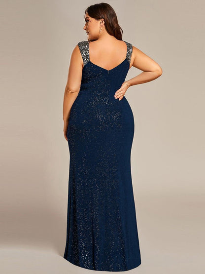 Robe de Soirée Élégante à Sequins avec Décolleté en V et Fente Haute