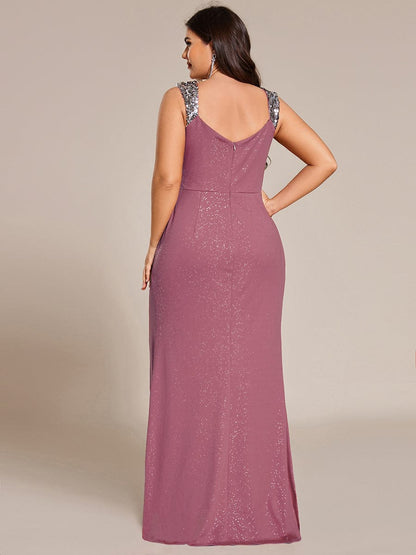 Robe de Soirée Élégante à Sequins avec Décolleté en V et Fente Haute