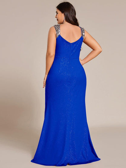 Robe de Soirée Élégante à Sequins avec Décolleté en V et Fente Haute