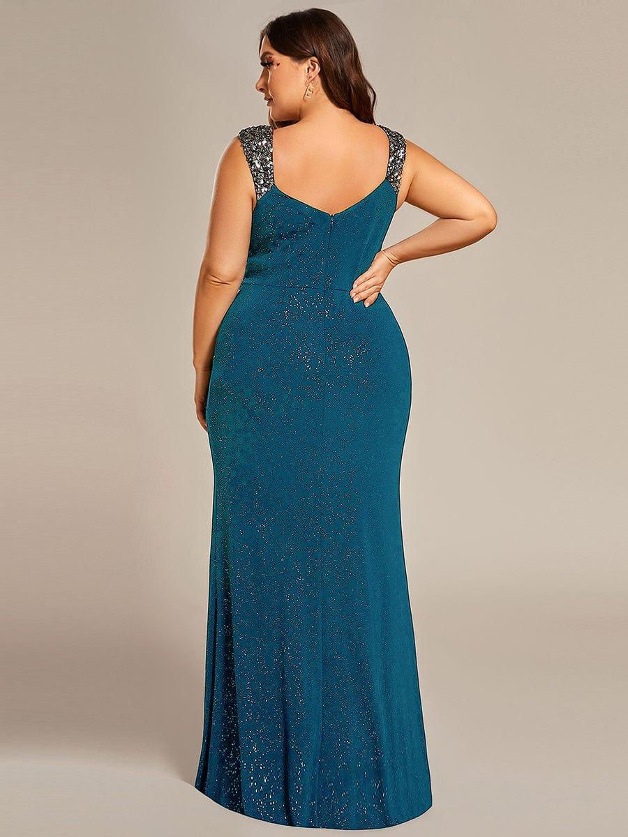 Robe de Soirée Élégante à Sequins avec Décolleté en V et Fente Haute