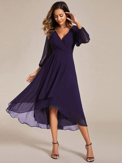 ever BRIAR|Elegant 3/4 Sleeve V-Neck High Low Chiffon Wedding Guest Dress