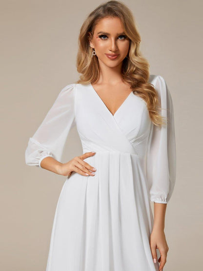 ever BRIAR|Elegant 3/4 Sleeve V-Neck High Low Chiffon Wedding Guest Dress