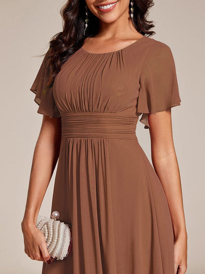 ever EDEN|Flowy Chiffon Round Neckline A-Line Knee Length Wedding Guest Dress