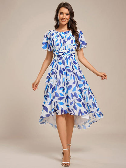 ever EDEN|Flowy Chiffon Round Neckline A-Line Knee Length Wedding Guest Dress