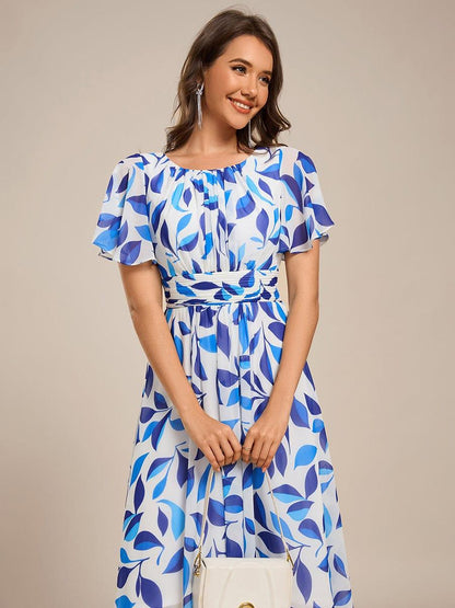 ever EDEN|Flowy Chiffon Round Neckline A-Line Knee Length Wedding Guest Dress