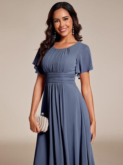 ever EDEN|Flowy Chiffon Round Neckline A-Line Knee Length Wedding Guest Dress