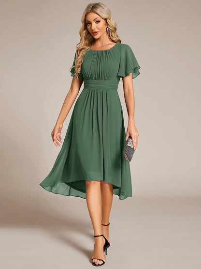 ever EDEN|Flowy Chiffon Round Neckline A-Line Knee Length Wedding Guest Dress