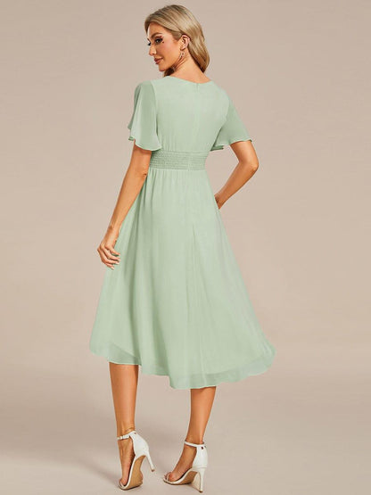 ever EDEN|Flowy Chiffon Round Neckline A-Line Knee Length Wedding Guest Dress