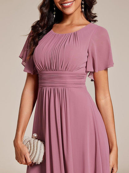 ever EDEN|Flowy Chiffon Round Neckline A-Line Knee Length Wedding Guest Dress