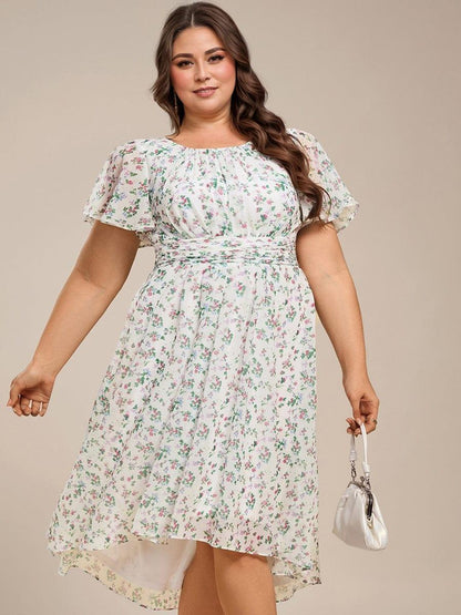 ever EDEN|Flowy Chiffon Round Neckline A-Line Knee Length Wedding Guest Dress