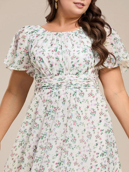 ever EDEN|Flowy Chiffon Round Neckline A-Line Knee Length Wedding Guest Dress