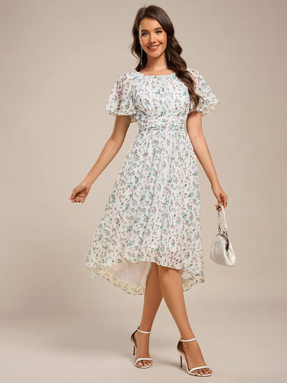 ever EDEN|Flowy Chiffon Round Neckline A-Line Knee Length Wedding Guest Dress