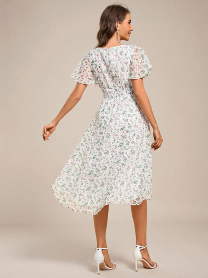ever EDEN|Flowy Chiffon Round Neckline A-Line Knee Length Wedding Guest Dress