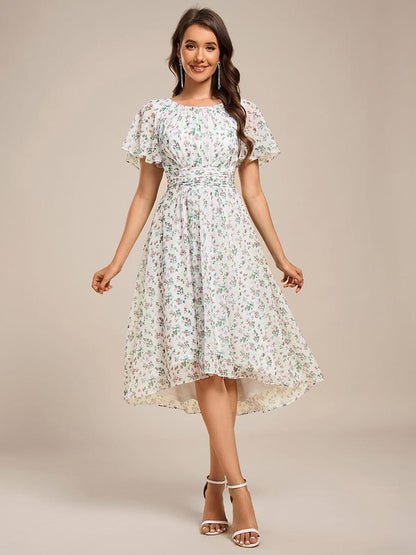 ever EDEN|Flowy Chiffon Round Neckline A-Line Knee Length Wedding Guest Dress