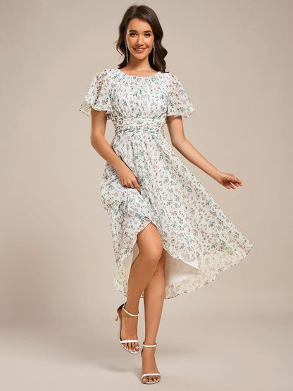 ever EDEN|Flowy Chiffon Round Neckline A-Line Knee Length Wedding Guest Dress