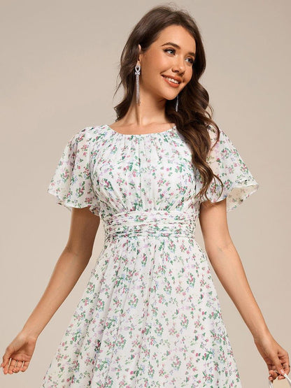 ever EDEN|Flowy Chiffon Round Neckline A-Line Knee Length Wedding Guest Dress