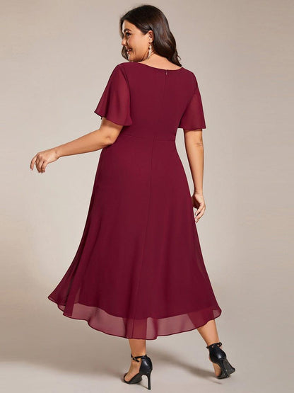 ever LARK|Chiffon Elegance Short Sleeve High-Low Wedding Guest Dress