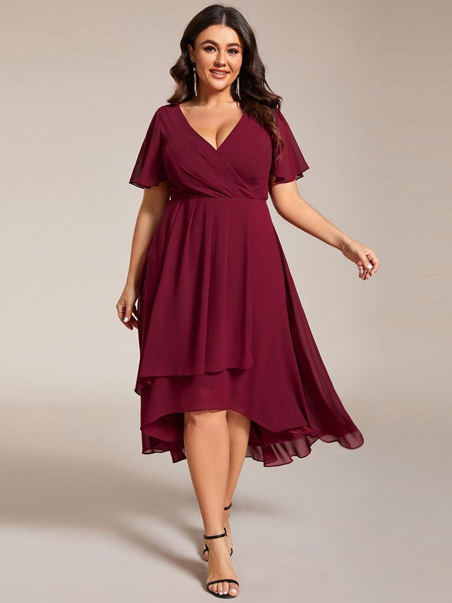 ever LARK|Chiffon Elegance Short Sleeve High-Low Wedding Guest Dress