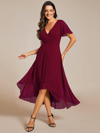 ever LARK|Chiffon Elegance Short Sleeve High-Low Wedding Guest Dress