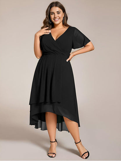 ever LARK|Chiffon Elegance Short Sleeve High-Low Wedding Guest Dress