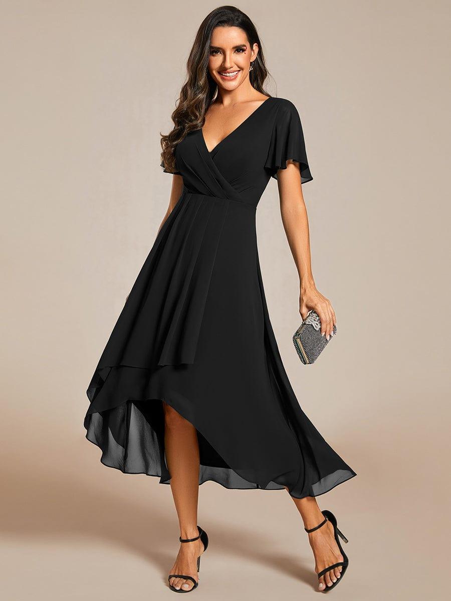 ever LARK|Chiffon Elegance Short Sleeve High-Low Wedding Guest Dress