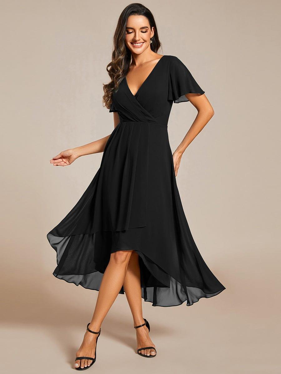 ever LARK|Chiffon Elegance Short Sleeve High-Low Wedding Guest Dress