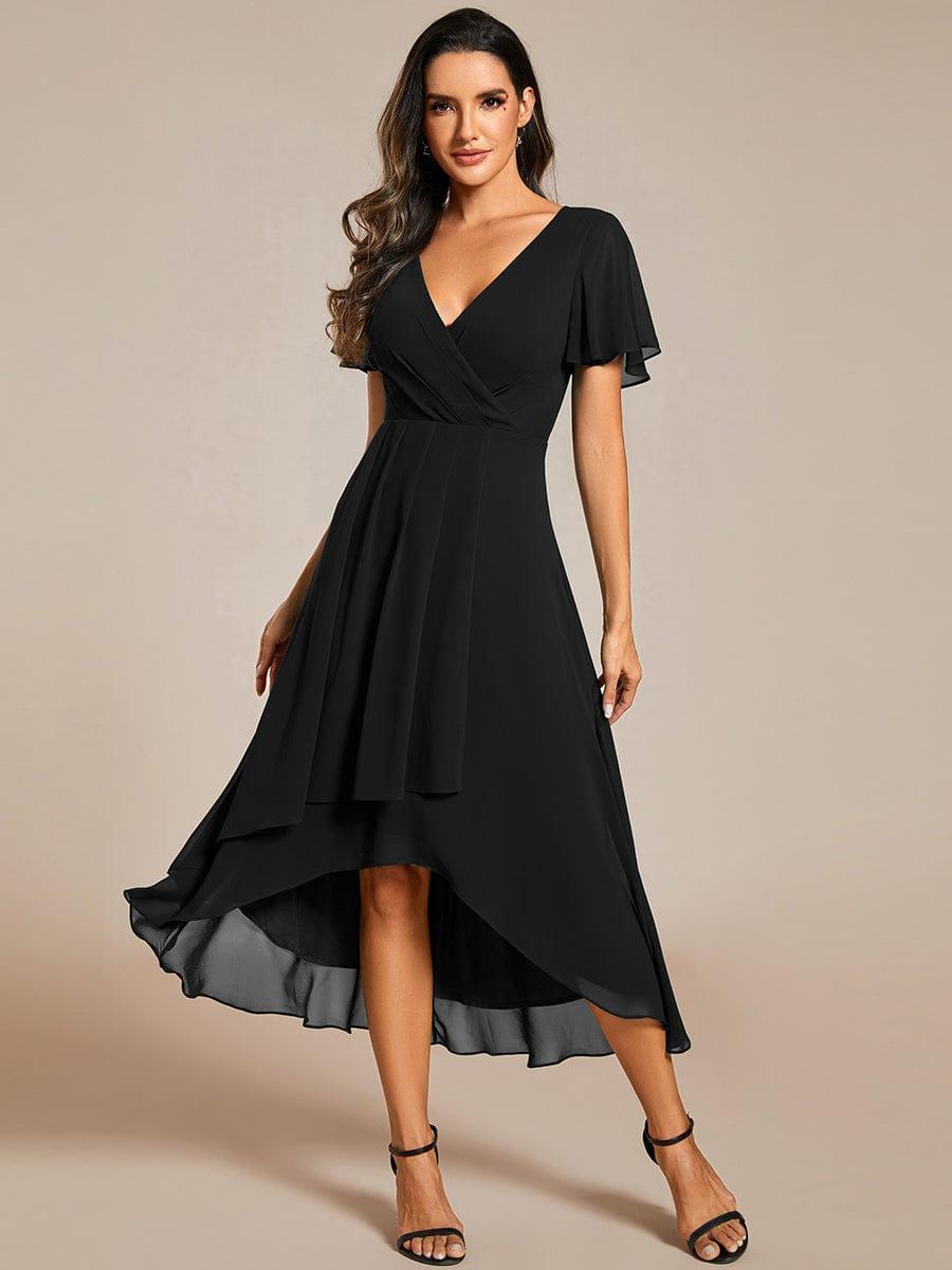 ever LARK|Chiffon Elegance Short Sleeve High-Low Wedding Guest Dress