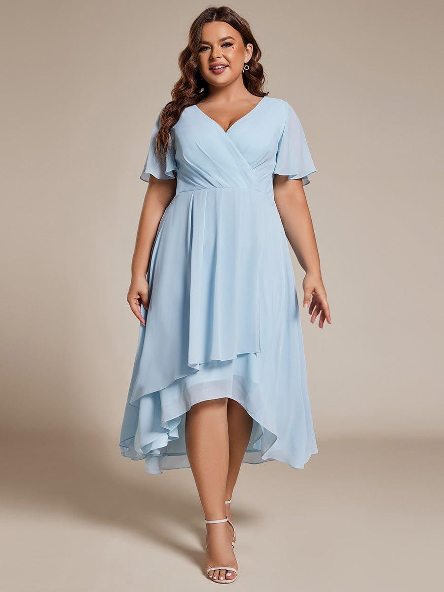 ever LARK|Chiffon Elegance Short Sleeve High-Low Wedding Guest Dress